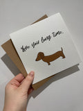 Love You Long Time Sausage Dog Valentines Day Funny Humorous Hammered Card & Envelope