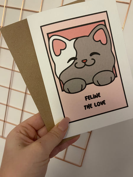 Feline The Love Cat Animal Valentines Day Funny Humorous Hammered Card & Envelope