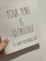 Your Penis is Glorious Valentines Day Funny Humorous Hammered Card & Envelope