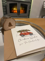 Christmas Wishes Tree Car From Surname Seasonal Hammered Card & Envelope
