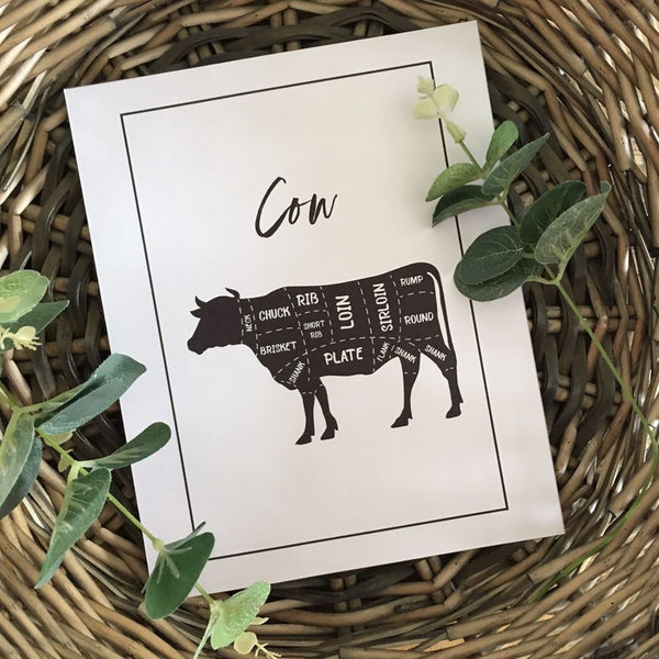 NEW Cow Beef Cuts Simple Cool Kitchen Farmhouse Wall Decor Print