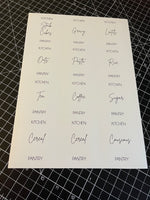 Basic Pantry Waterproof White Sticker Bundle Fancy Font - 6.35cm x 7.2cm / 12 Labels