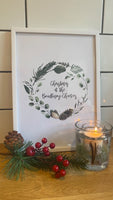 Custom Wording Christmas At Acorn Wreath Christmas Seasonal Wall Home Decor Print