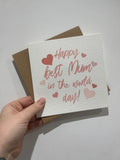 Happy Best Mum In World Mothers Day Cute Funny Humorous Hammered Card & Envelope