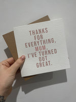 Thanks For Everything Mum Mothers Day Cute Funny Humorous Hammered Card & Envelope