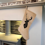 Personalised Name Reindeer Stag Head Natural Hessian Christmas Stocking