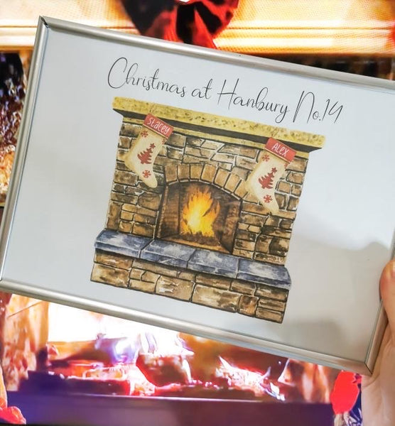 Fireplace Custom Name Stock-ing Christmas Seasonal Wall Home Decor Print