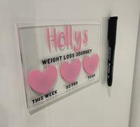 Personalised Name 10x15cm Magnetic Clear Acrylic Heart Whiteboard Weight Loss Journey Sign Plaque & Drywipe Pen