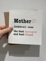 Mother Noun Definition Mothers Day Cute Funny Humorous Hammered Card & Envelope
