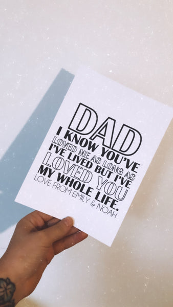 Fathers Day DAD Personalised Present Home Simple Room Wall Decor Print