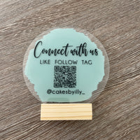 Connect With Us Social Media Handle Circle Acrylic Plaque Sign With Wooden Base
