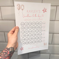 Personalised Name Countdown To Any Birthday Balloons A4 Weight Loss Diet Slimming Chart Tracker Print - st. lb Units - Laminated With Stars