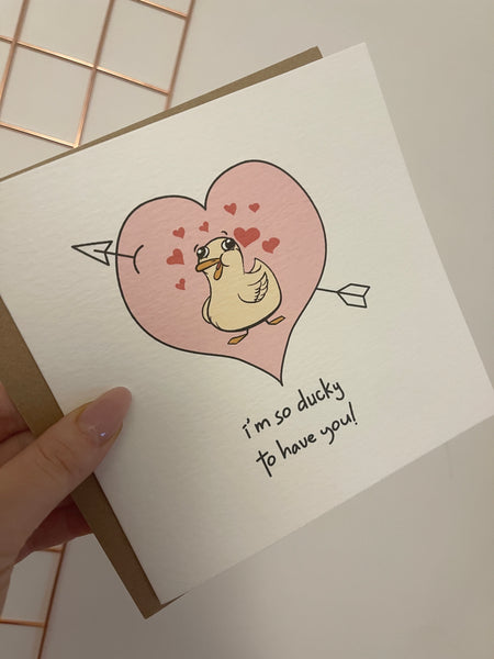 I'm So Ducky To Have You! Valentines Day Funny Humorous Hammered Card & Envelope