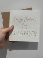 Happy Mothers Day Granny Pink Floral Letters Mothers Day Cute Funny Humorous Hammered Card & Envelope