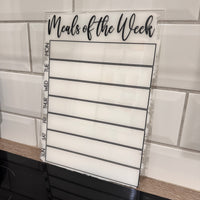 Meals Of The Week Menu Food Meal Planner Painted A4 Clear Acrylic Wipeable Sign With Drywipe Pen