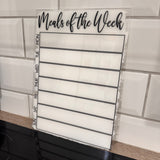 Meals Of The Week Menu Food Meal Planner Painted A4 Clear Acrylic Wipeable Sign With Drywipe Pen