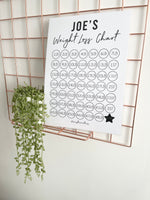 Personalised Name A4 Black & White Weight Loss Chart Tracker Print - st. lb Units - Laminated With Stars