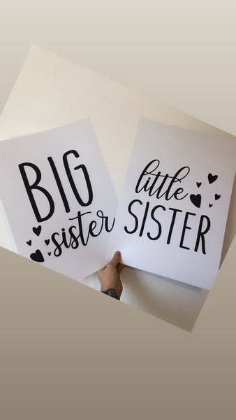 Big Sister Little Sister Hearts Children's Wall Bedroom Decor Set Of 2 Prints