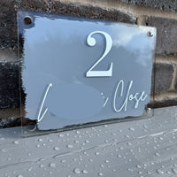 Grey Background House Name/Number High Quality Acrylic Outdoor Or Inside Sign Including Fixtures & Standoffs