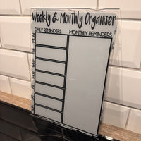 Weekly & Monthly Painted Organiser Planner A4 Clear Acrylic Wipeable Sign With Drywipe Pen