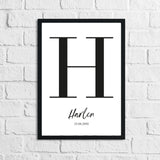 Personalised Black Name Initial DOB Children's Teenagers Room Wall Decor Print