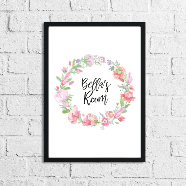 Personalised Floral Wreath Name Children's Room Wall Decor Print