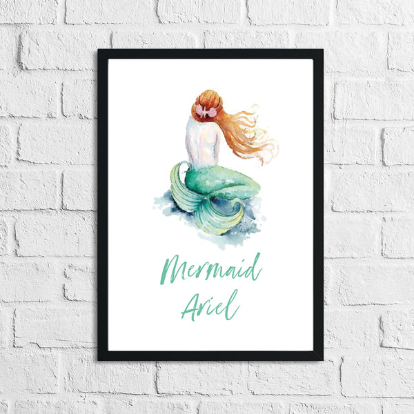 Personalised Mermaid Red Hair Children's Room Wall Decor Print