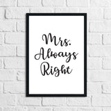 Mr Right Mrs Always Right Bedroom Simple Decor Set Of 2 Prints