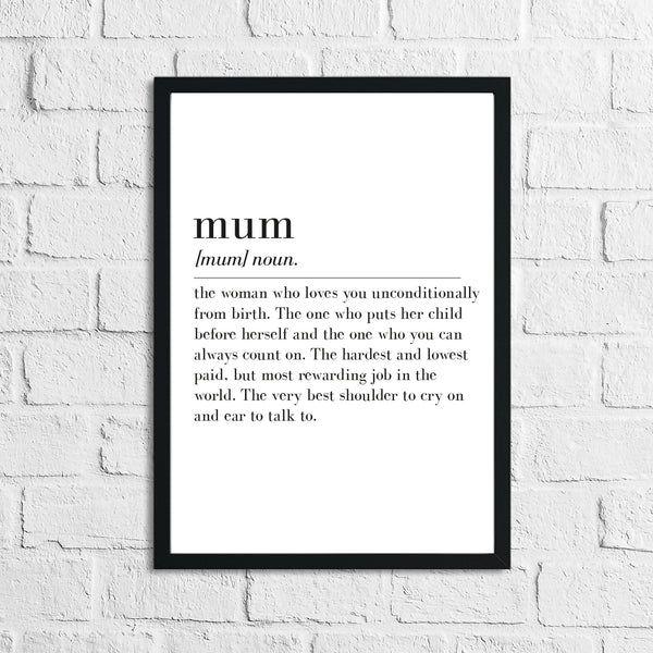 Mothers Day Mum Definition Home Simple Room Wall Decor Print