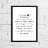 Namaste Definition Inspirational Wall Decor Quote Print