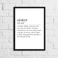 Sister Definition Home Simple Room Wall Decor Print