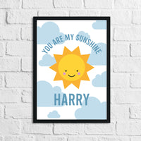 Personalised You Are My Sunshine Blue Children's Room Wall Decor Print