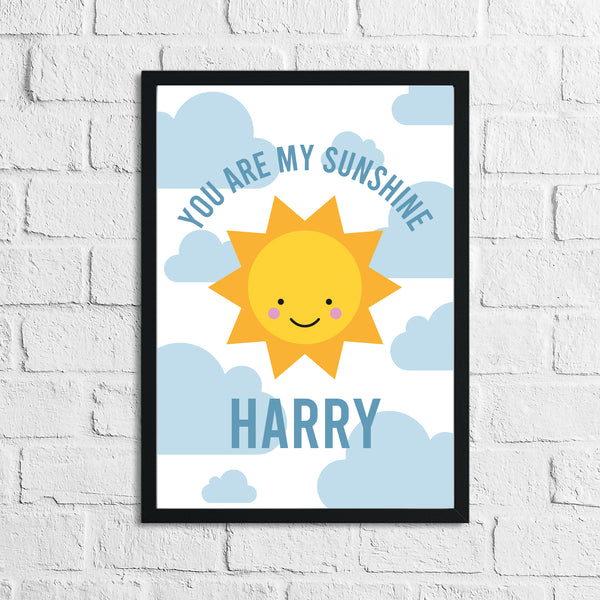 Personalised You Are My Sunshine Blue Children's Room Wall Decor Print