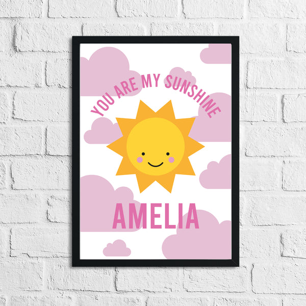 Personalised You Are My Sunshine Pink Children's Room Wall Decor Print
