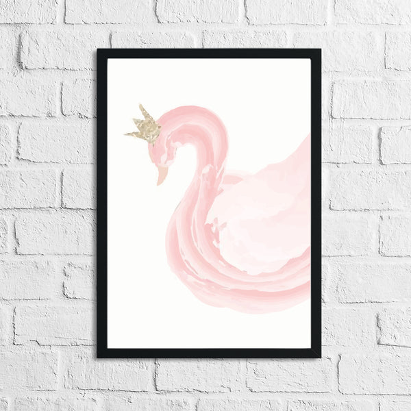 Pink Swan Water Colour Children's Room Wall Bedroom Decor Print