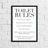 Toilet Rules Funny Humorous Bathroom Wall Decor Print - With Or Without Marble
