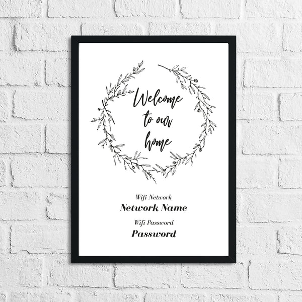 Personalised Wreath Wifi Wi-Fi Welcome To Our Home Simple Home Wall Decor Print